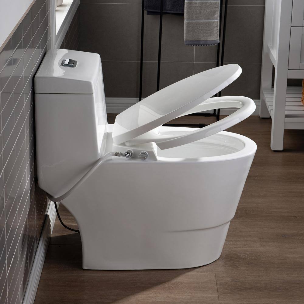 WOODBRIDGE Marsala II One Piece 1.1GPF1.6 GPF Dual Flush Elongated Toilet with Non-Electric Toilet Seat Included in White HT0042