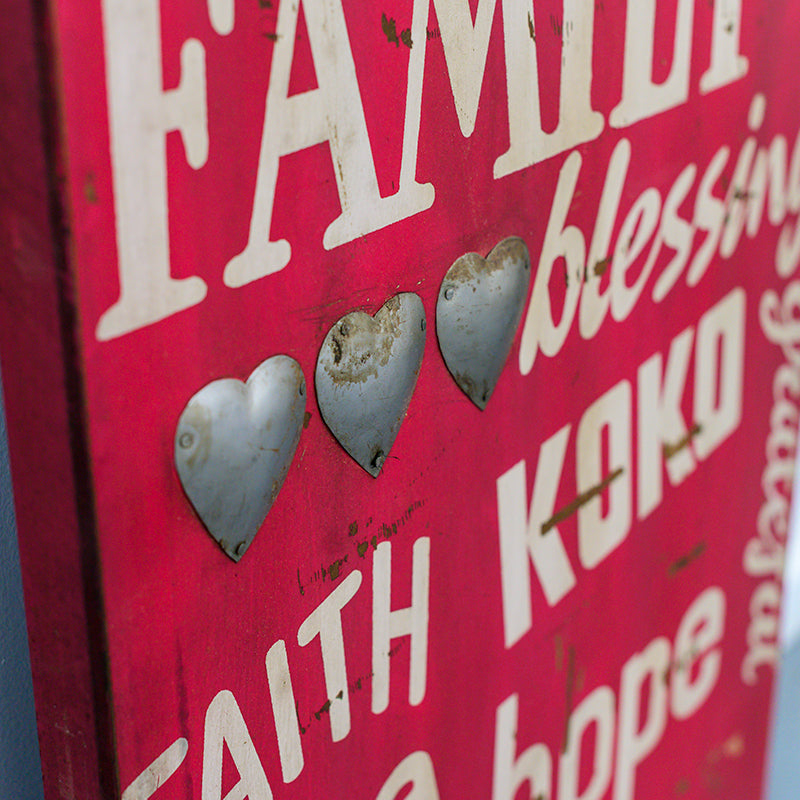 Red Joy Happiness Family Wooden Wall Hanging In Antique Red