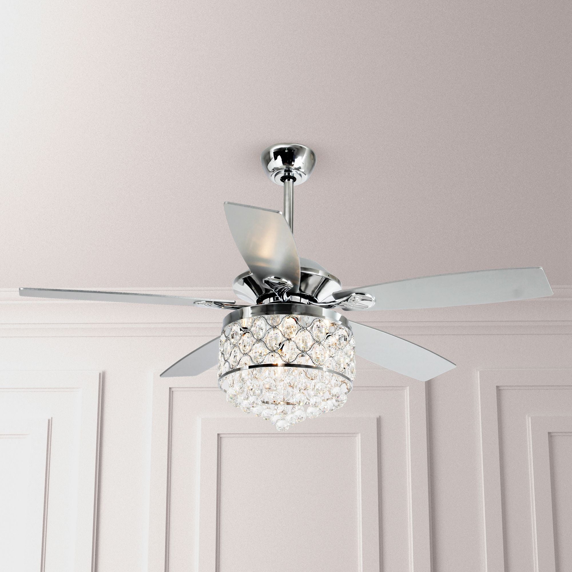 Ceiling Fans with Remote Control 52 Inch Crystal Chandelier Fans with Lights 5 Reversible Blades Ceiling Fans, Bulbs Not Included, F6218