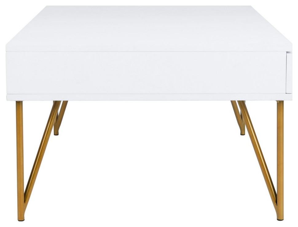 Nellie Two Drawer Coffee Table White/ Gold   Midcentury   Coffee Tables   by Peachtree Fine Furniture  Houzz