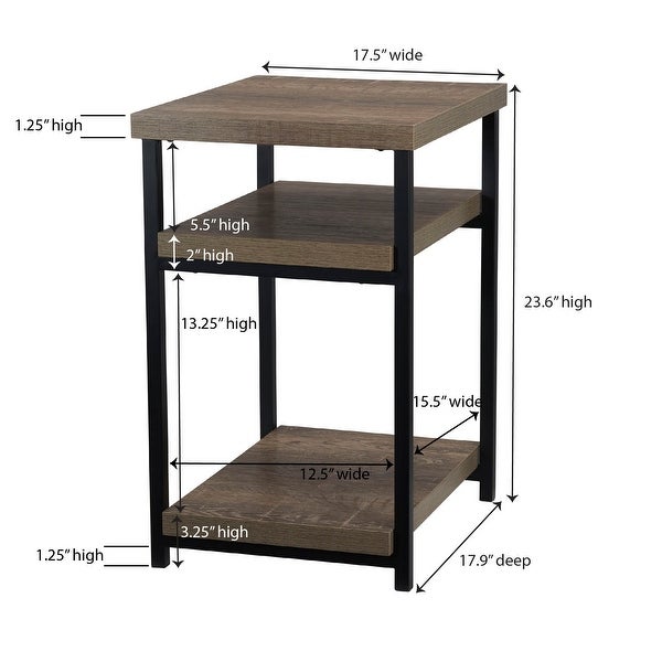 Household Essentials Low Square 3-Tier Side End Table， Ashwood