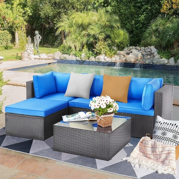 Bossin Patio Furniture Sets Outdoor Sectional Sofa All Weather PE Rattan Patio Conversation Set