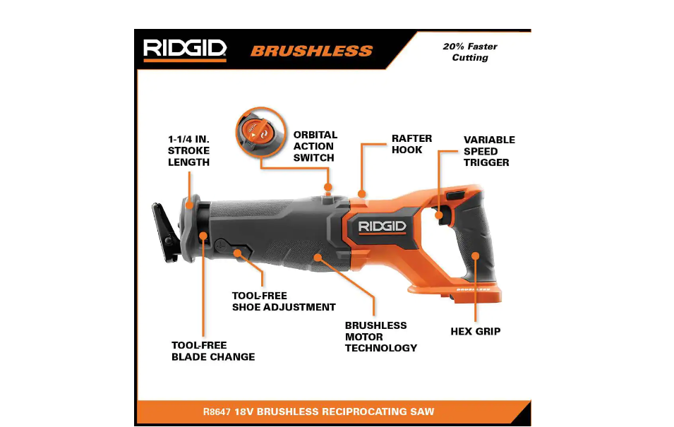 RIDGID R9225 18V Brushless Cordless 4-Tool Combo Kit with (1) 4.0 Ah and (1) 2.0 Ah MAX Output Batteries， 18V Charger， and Tool Bag