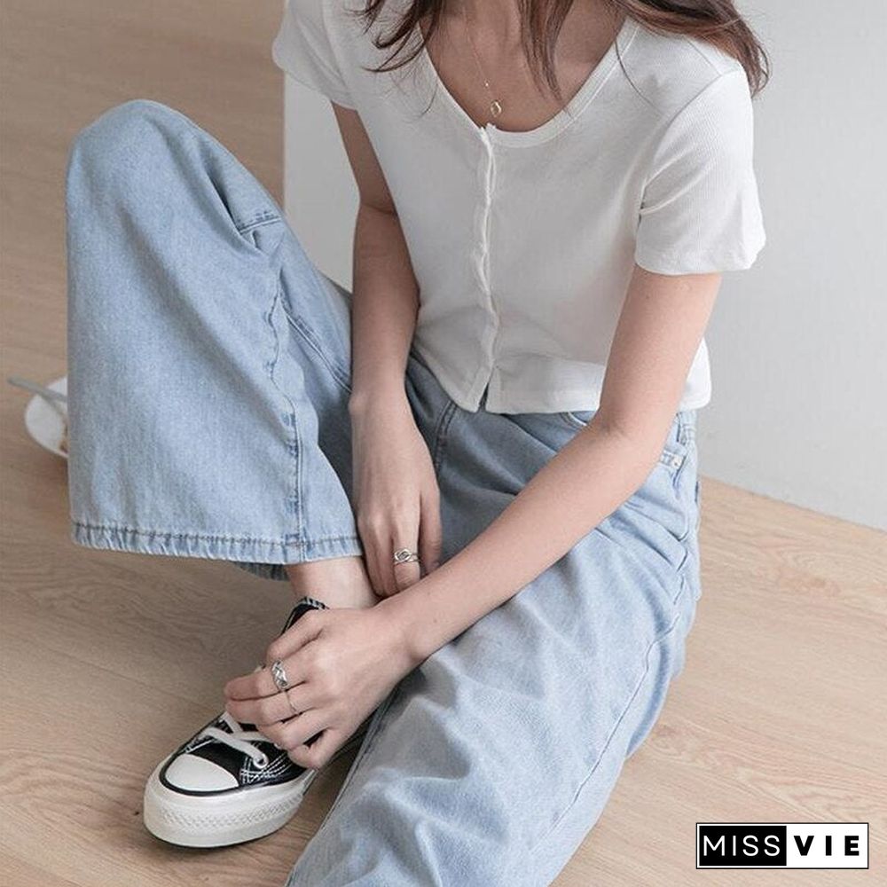 Woman Jeans High Waist Clothes Wide Leg Denim Clothing Blue Streetwear Vintage Quality Fashion Harajuku Straight Pants