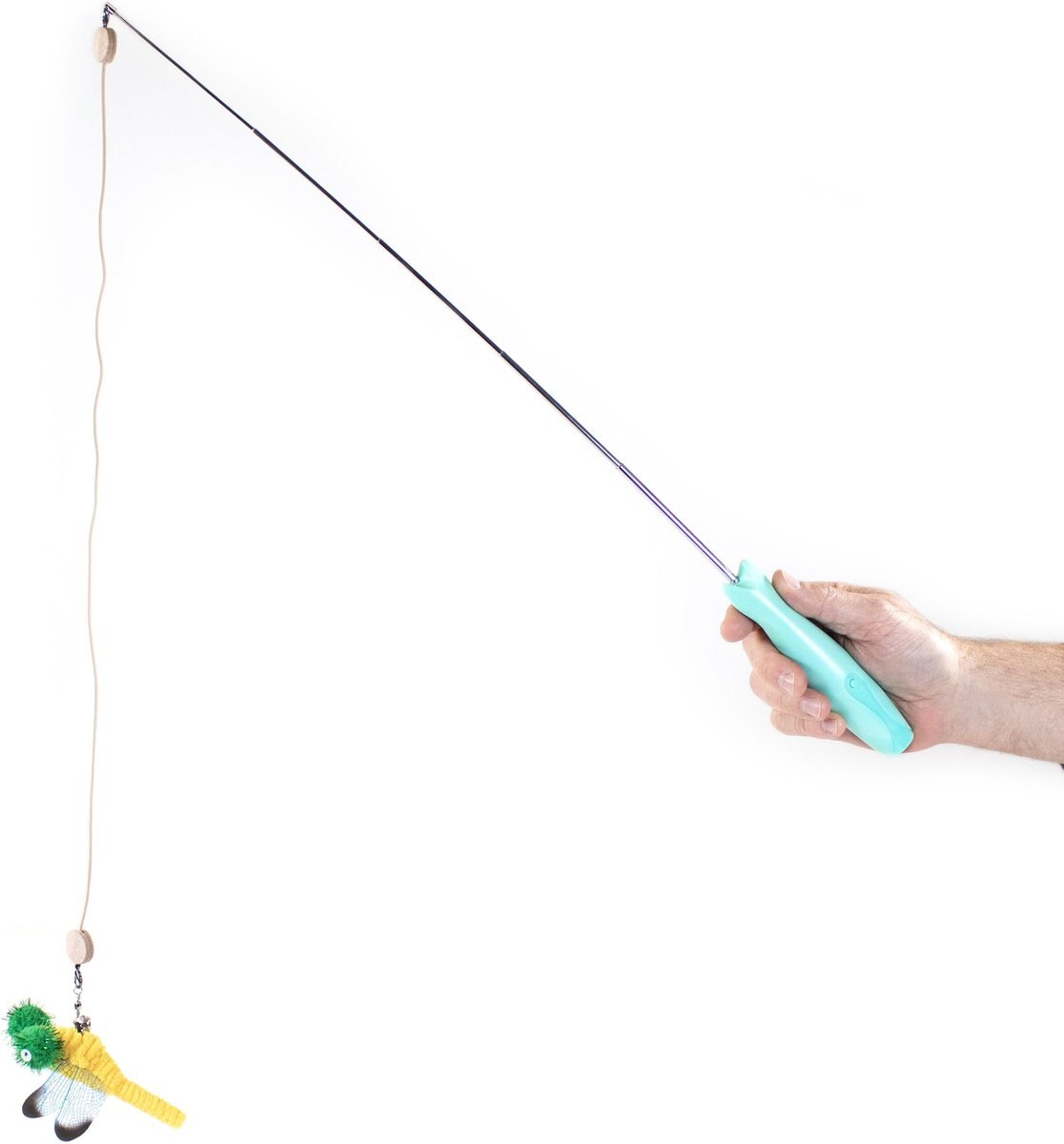 Penn-Plax Retractable Wand w/Dragonfly Toy， Metal Bell， and LED Mouse Light Cat Teaser