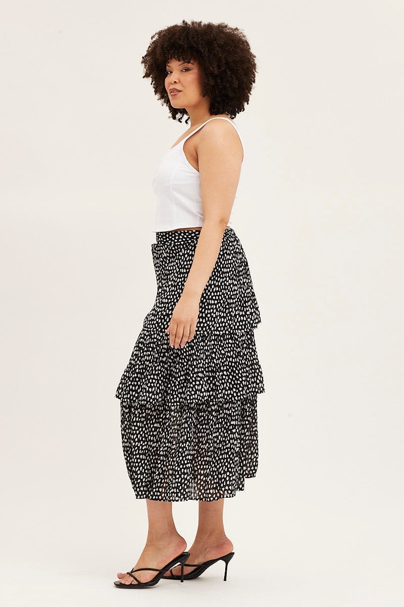 Geo Print Midi Skirt Ruffle Hem