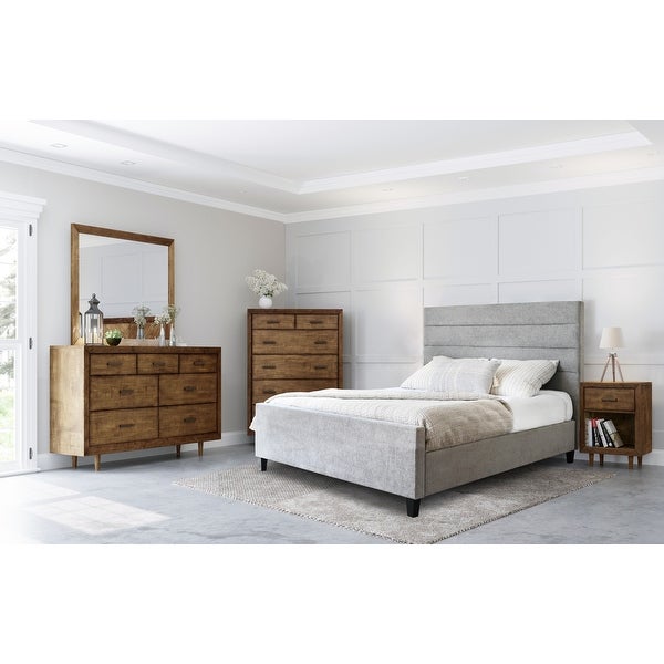 Abbyson Retro Mid Century Brown 6 Piece Bedroom Set with Upholstered Bed - - 36223111