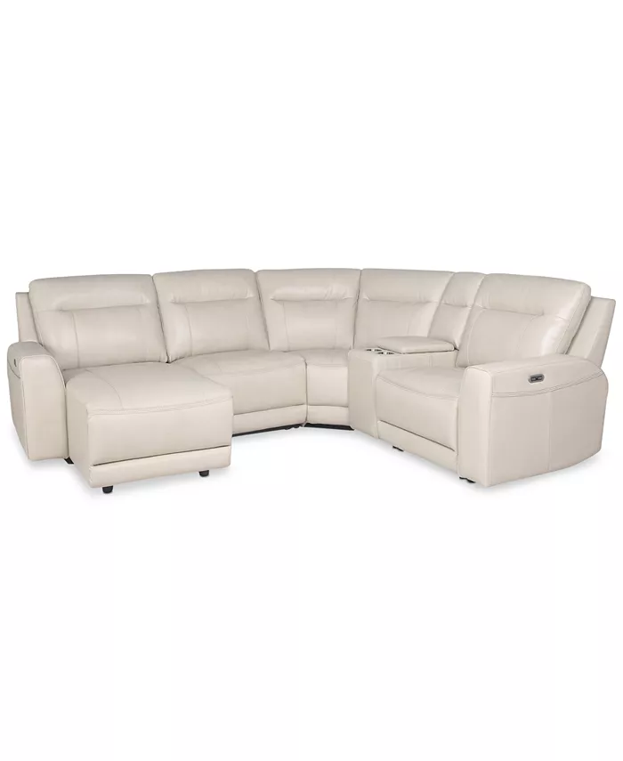 Macy's CLOSEOUT! Blairemoore 5-Pc. Leather Power Chaise Sectional with 1 USB Console and 2 Power Recliners