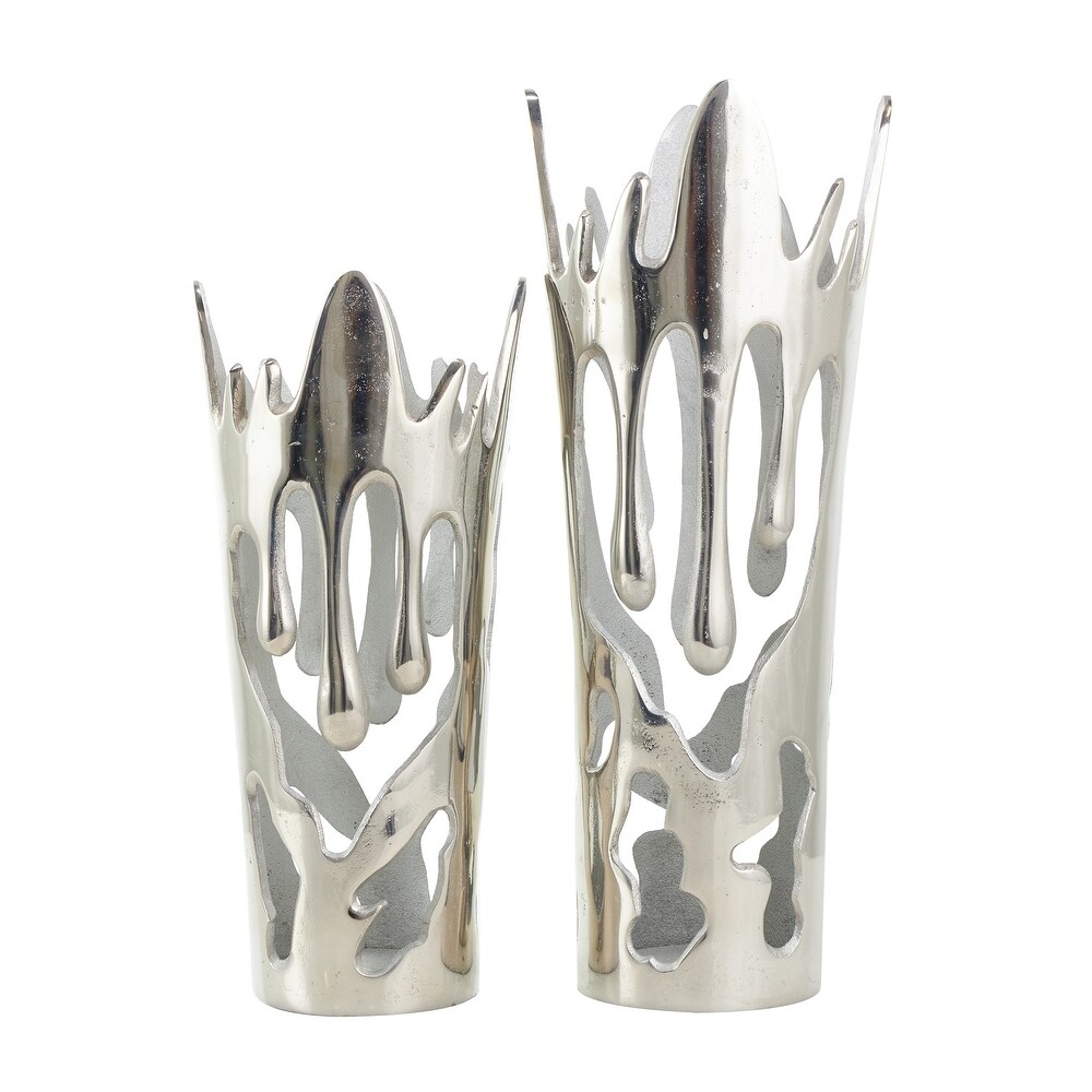 Silver  Gold or Black Aluminum Drip Vase with Melting Designed Body (Set of 2)