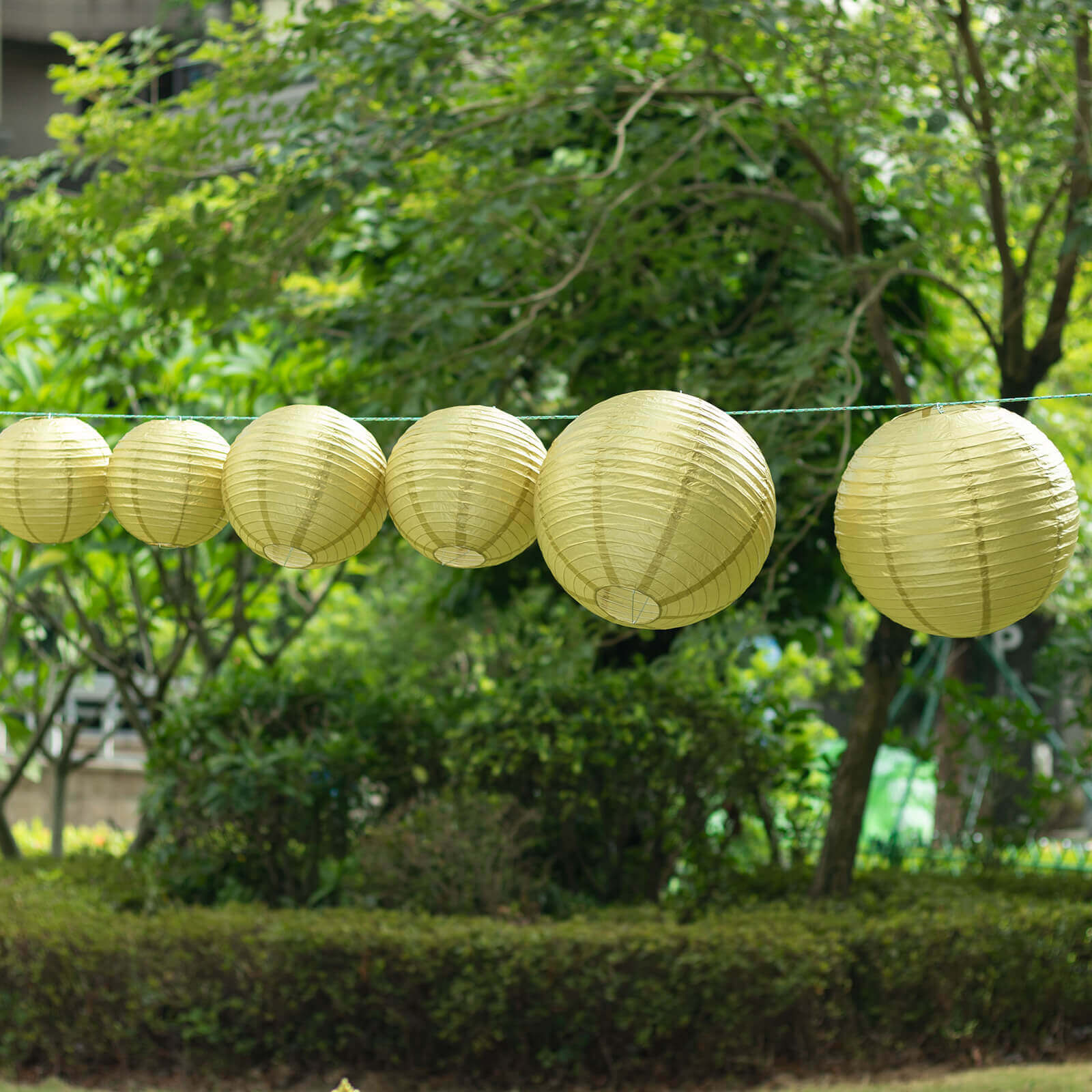 Set of 8 Gold Hanging Paper Lanterns, Assorted Size Decorative Round Chinese Sky Lanterns - 6