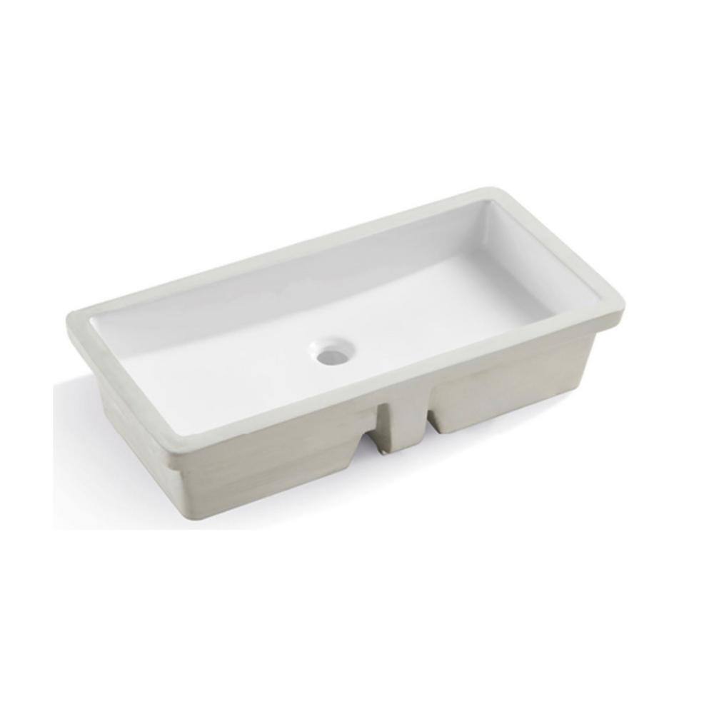 Kingsman Hardware 27-1316 in. Rectangle Undermount Vitreous Glazed Ceramic Lavatory Vanity Bathroom Sink in Pure White RP598P