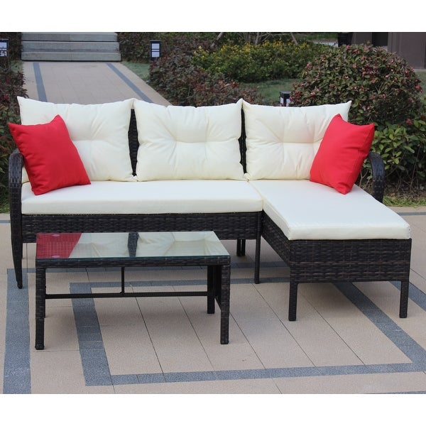 3-Pieces Outdoor Patio Furniture Sets for 3-4， Wicker Rattan Sectional Conversation Set with 2 Seat Cushions and 3 Back Cushions - Overstock - 37426701