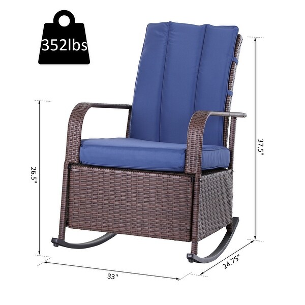 Outsunny Outdoor Wicker Rattan Recliner Rocking Cushioned Chair with Footrest and 135 Degrees of Comfort