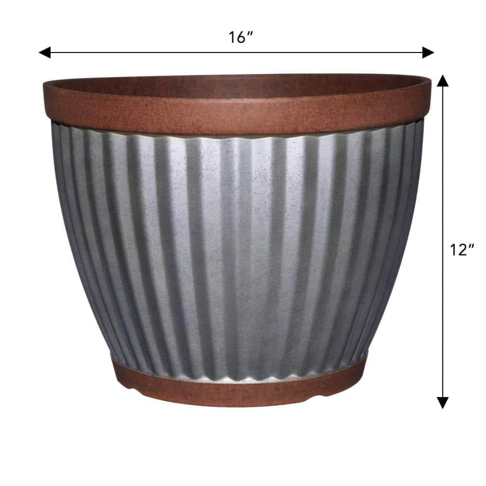 CHG CLASSIC HOME  GARDEN Spokane 16 in. Galvanized Resin Planter with Copper Rim 5116-588R