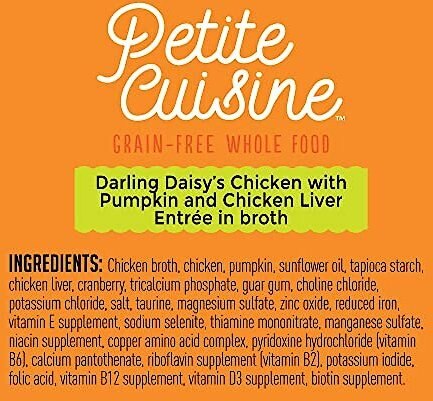 Petite Cuisine Darling Daisy's Chicken with Pumpkin and Chicken Liver Entree in Broth Grain-Free Wet Cat Food， 2.8-oz， case of 24