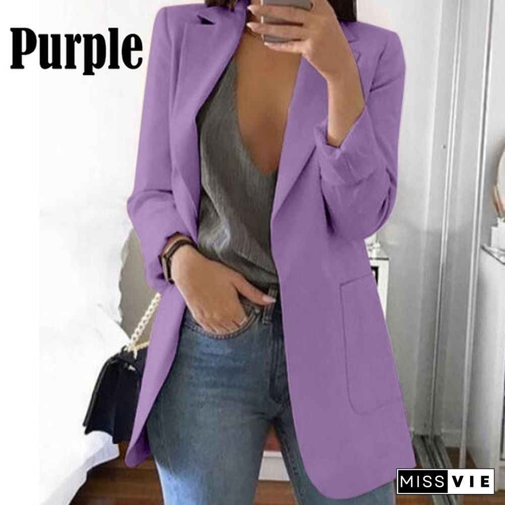 Trendy Women's Cardigan Jacket Coat Autumn Spring Fashion Long Sleeve Open Front Solid Color Casual Oversized Long Jacket