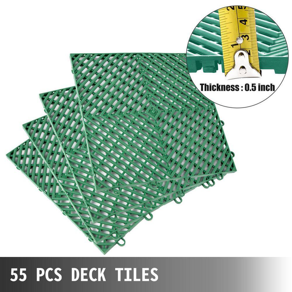 VEVOR 12 in. x 12 in. x 0.5 in. Drainage Tiles in Green Interlocking Floor Tiles Deck Tile for Pool Shower Deck Patio(55-Pack) DJHZX55PGN0000001V0