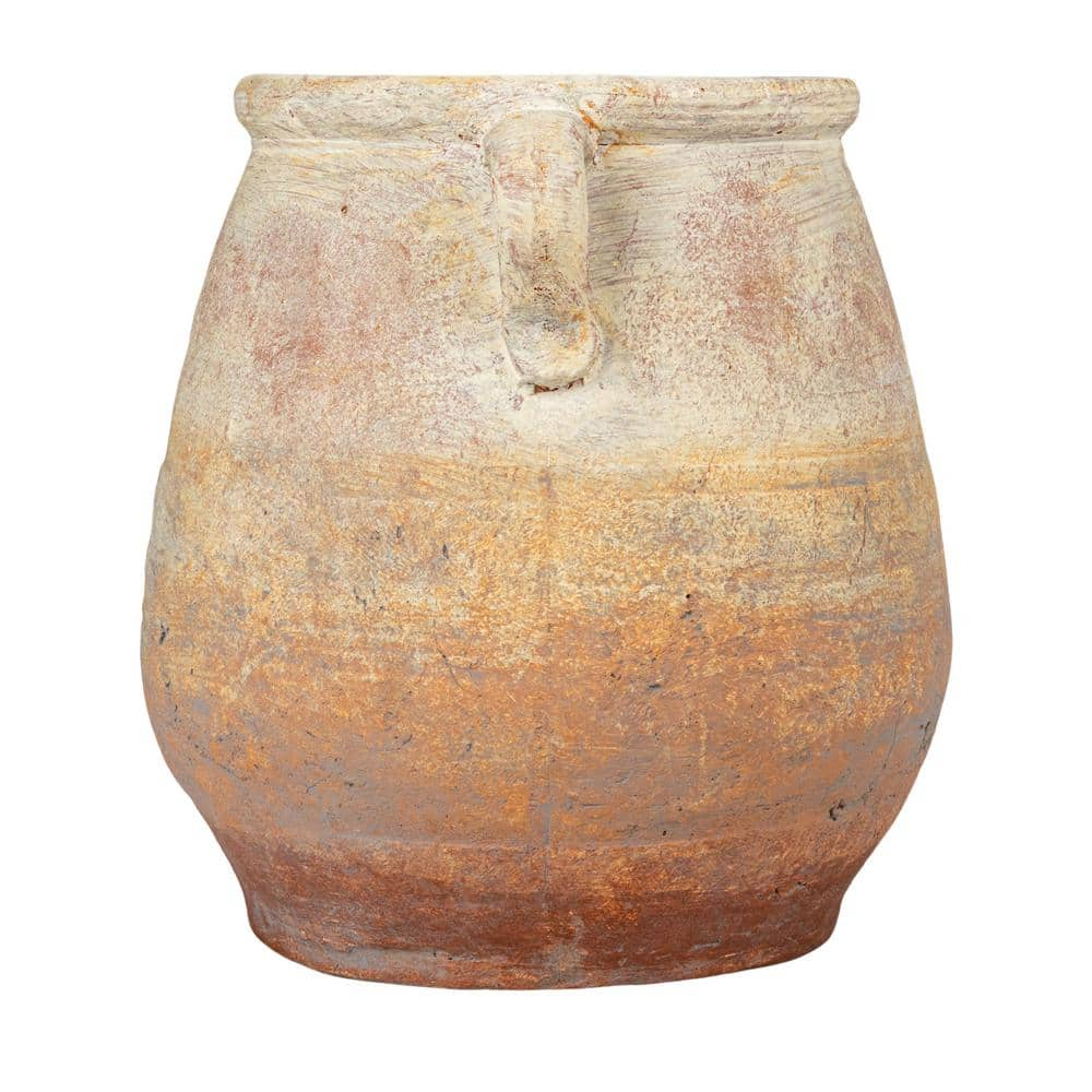 Storied Home 13 in. W x 13.8 in. H Distressed Beige Terracotta Clay Decorative Pots EC1687