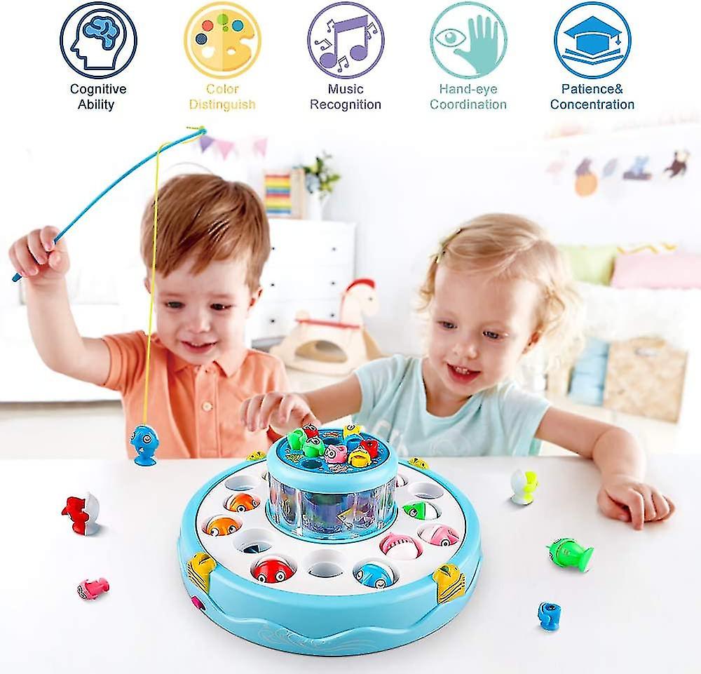 Fishing Toy Electric Multiplayer Magnetic Fishing Set Toy With 4 Fishing Rods and Light and Music Learning Gift