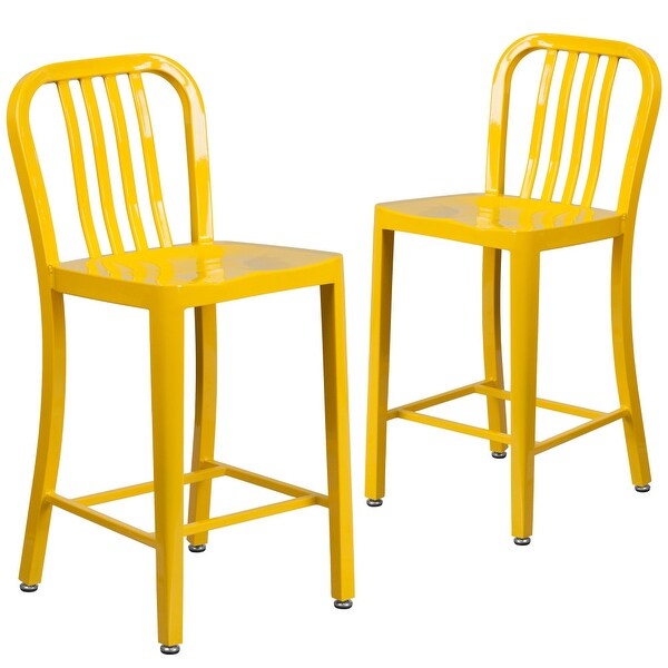 2 Pack 24'' High Metal Indoor-Outdoor Counter Height Stool w/ Vertical Slat Back