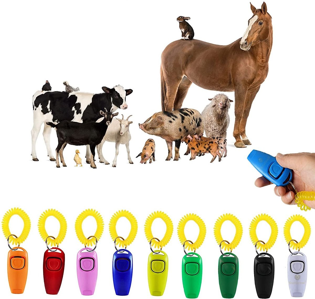 SunGrow Training Clicker and Whistle with Wrist Band Chicken， Small-Pet and Horse Communication and Behavior Correction Aid， 10 count