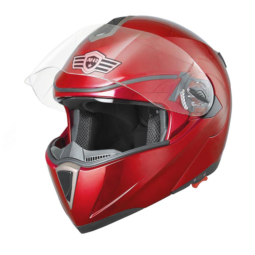 AHR Modular Helmet Flip Up Full Face Dual Visors DOT Red