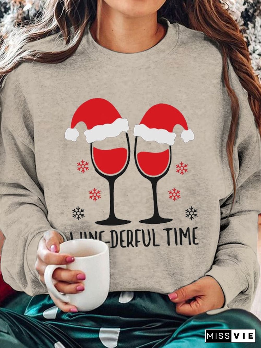 Women's Christmas Wine-derful Time Printed Sweatshirt