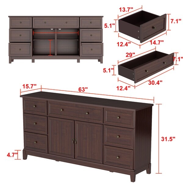 7 Drawer Dresser with Door Drawer Organizer Storage Cabinet Side Table - 63