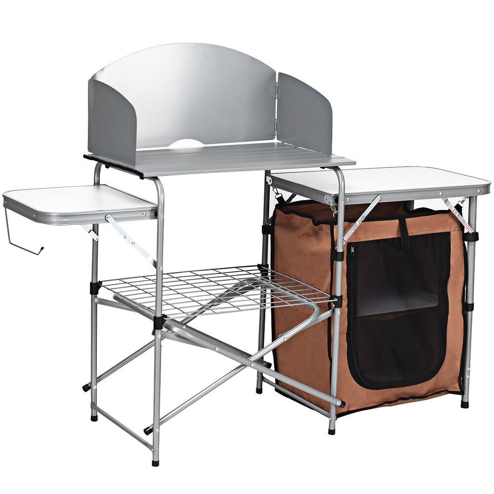 Foldable Outdoor BBQ Portable Grilling Table With Windscreen Bag   57.5\