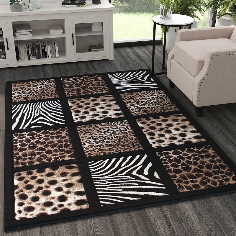 Masada Rugs Masada Rugs 5'x7' Modern Area Rug with Animal Prints - Design S 251 Black