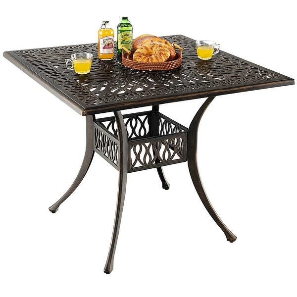 Gymax 35.4'' Patio Square Dining Table Cast Aluminum Umbrella Hole