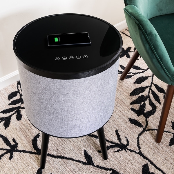 Round Bluetooth Speaker Table with Wireless Charging， Gray and Black