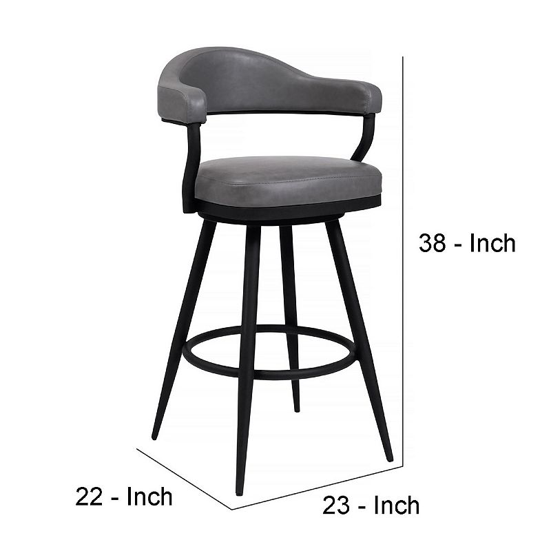 26 Inch Vintage Faux Leather Counter Stool， Metal Legs， Gray