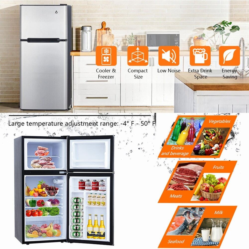 2 Door Mini Fridge Compact Refrigerator with Freezer