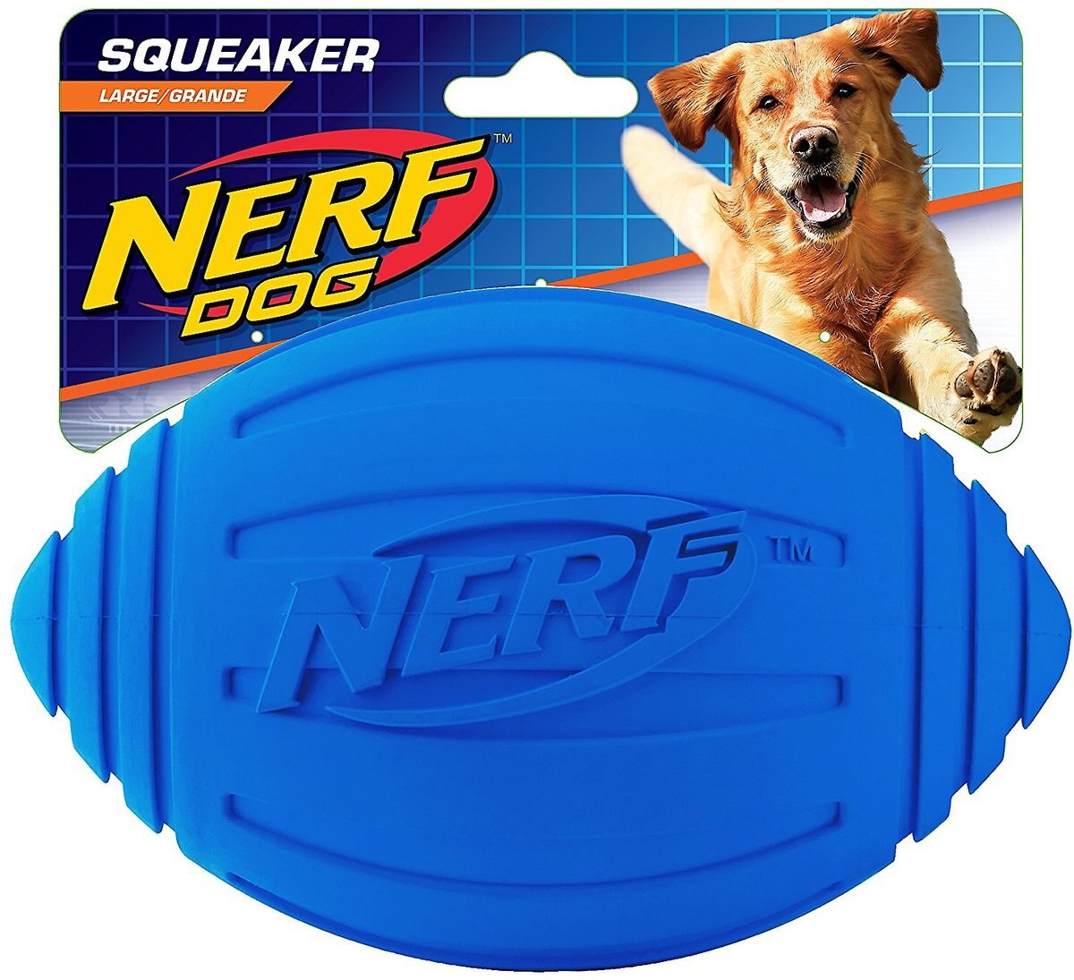 Nerf Dog Ridged Squeak Football Dog Toy， Large