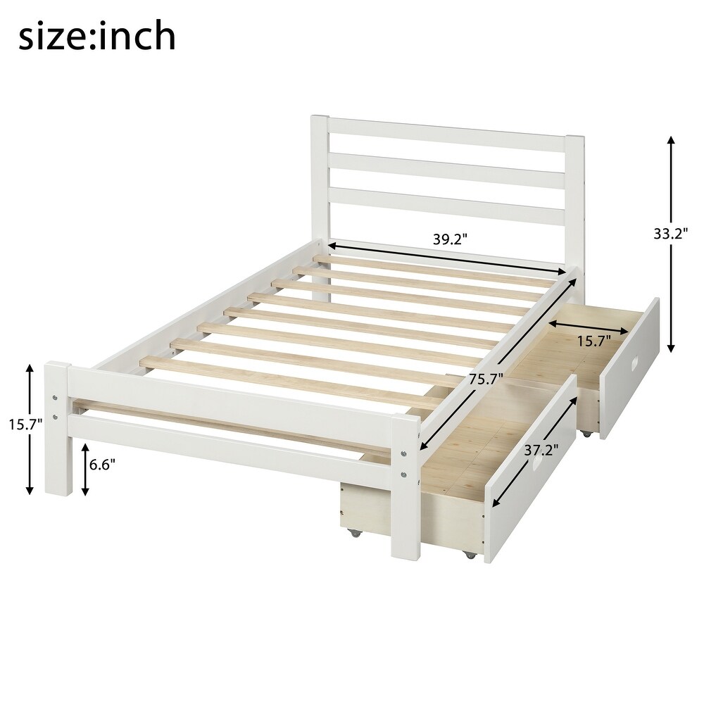 Merax Wood Twin Bed Frame with Storage Drawers and Headboard