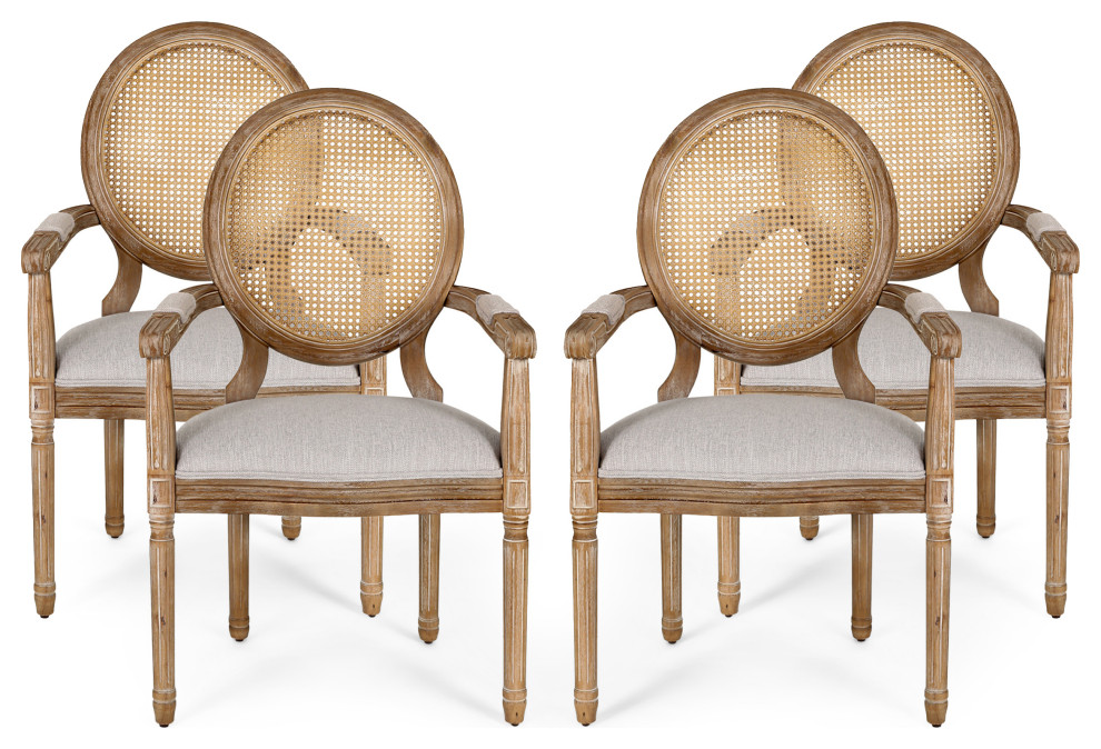 Aisenbrey Wood and Cane Upholstered Dining Chair   Tropical   Dining Chairs   by GDFStudio  Houzz