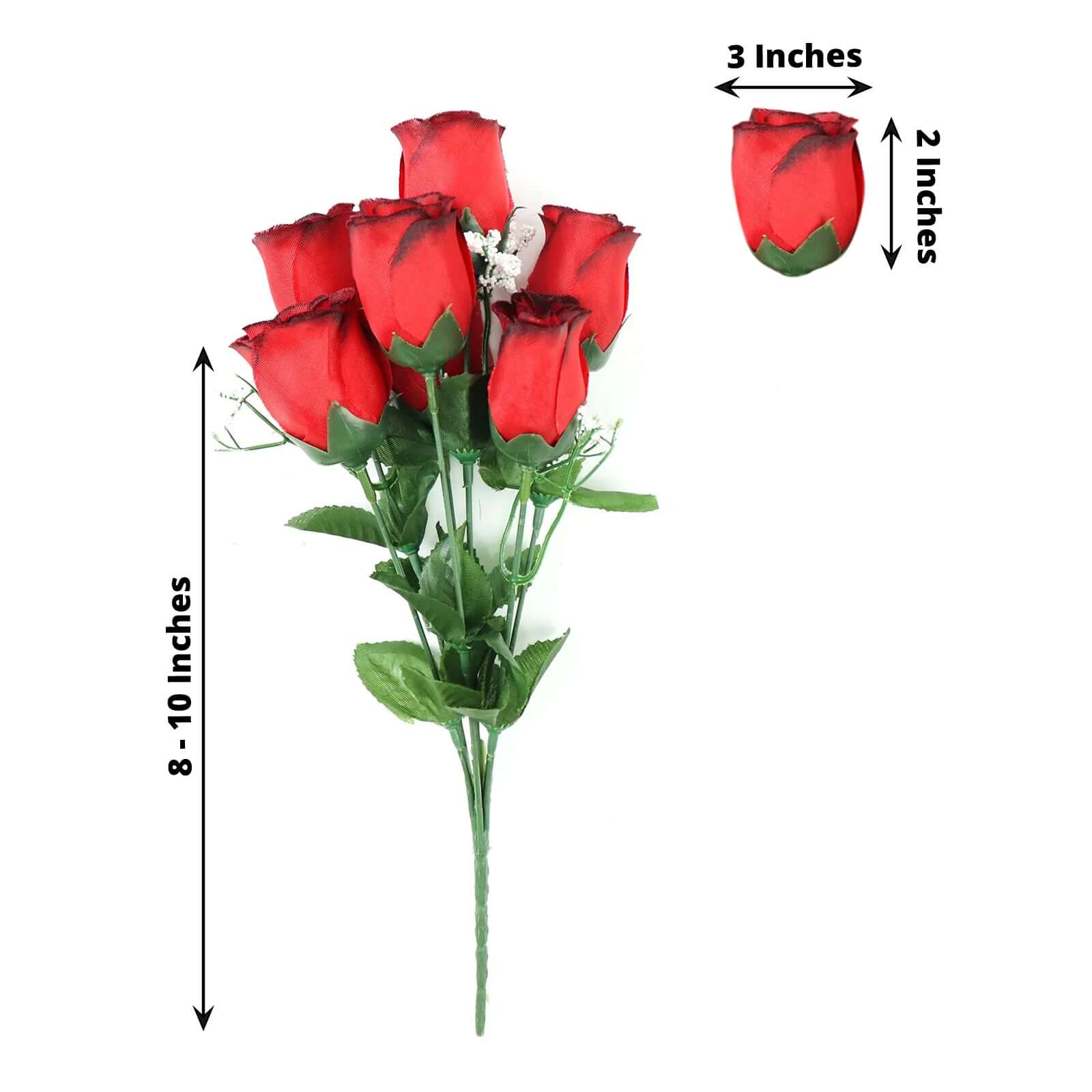 12 Bushes Red, Black Artificial Premium Silk Flower Rose Bud Bouquets