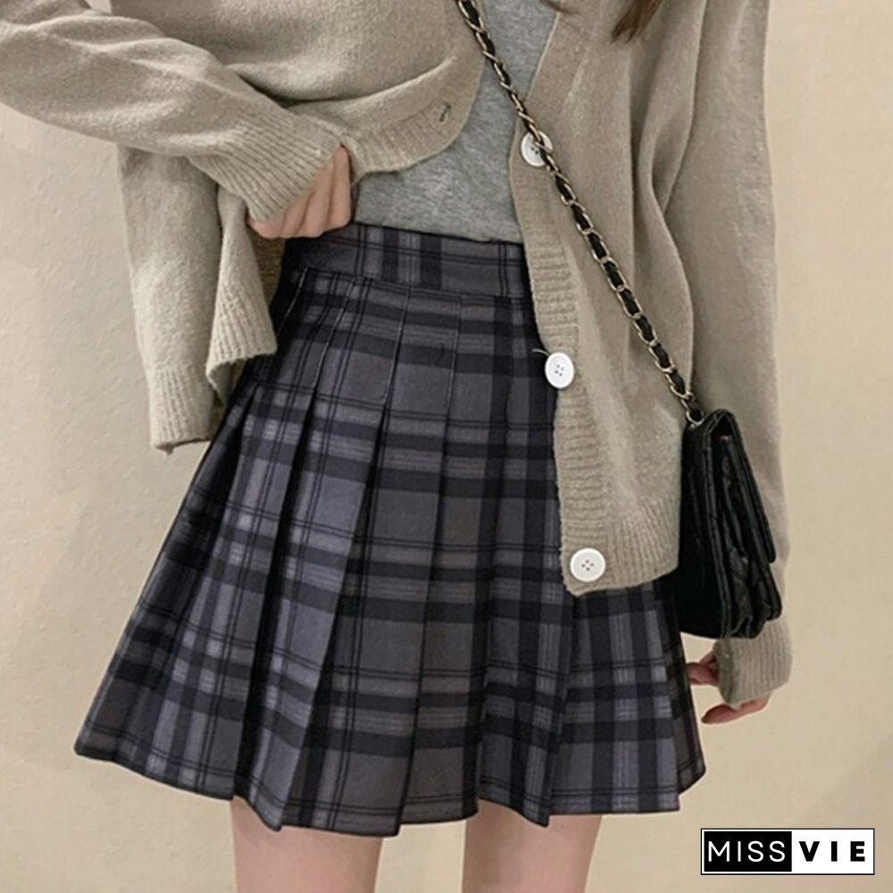 Spring Summer Fashion Pleated Skirt Women Loose Casual High Waist Lady Preppy Skirts A Line Korean Student Mini Skirts New