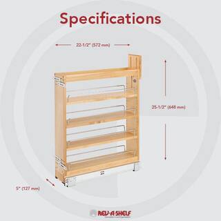 Rev-A-Shelf 25.5 in. H x 5.44 in. W x 21.62 in. D Pull-Out Wood Base Cabinet Organizer with Soft-Close Slides 448-BCSC-5C