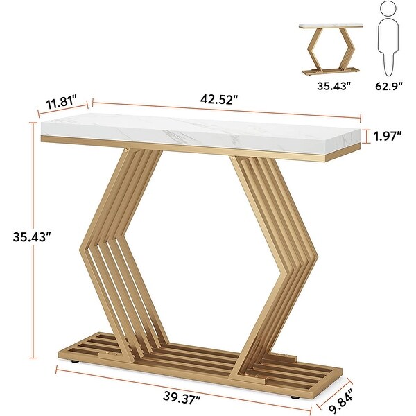 Tribesigns 42 inches Modern Gold Console Table with Geometric Metal Base