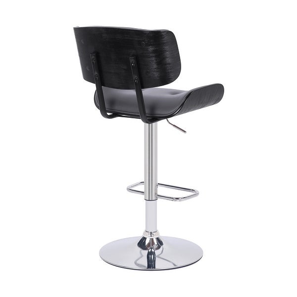 Adjustable Gray Tufted Faux Leather Black and Chrome Swivel Barstool. - 46