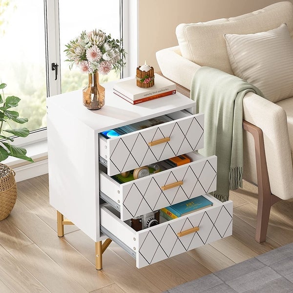 Wood Nightstand Bed Side Table with 3 Drawers