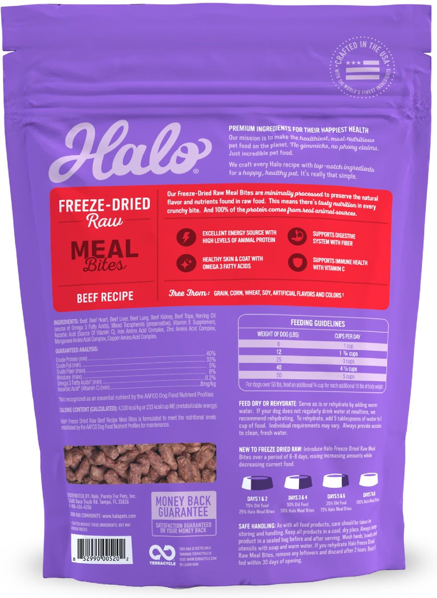 Halo Meal Bites Beef Recipe Raw Freeze-Dried Dog Food