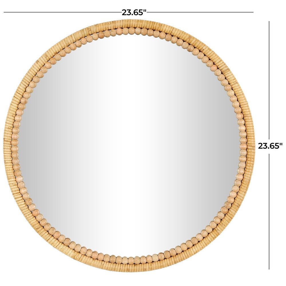 Brown Bamboo Wrapped Wall Mirror with Beaded Frame