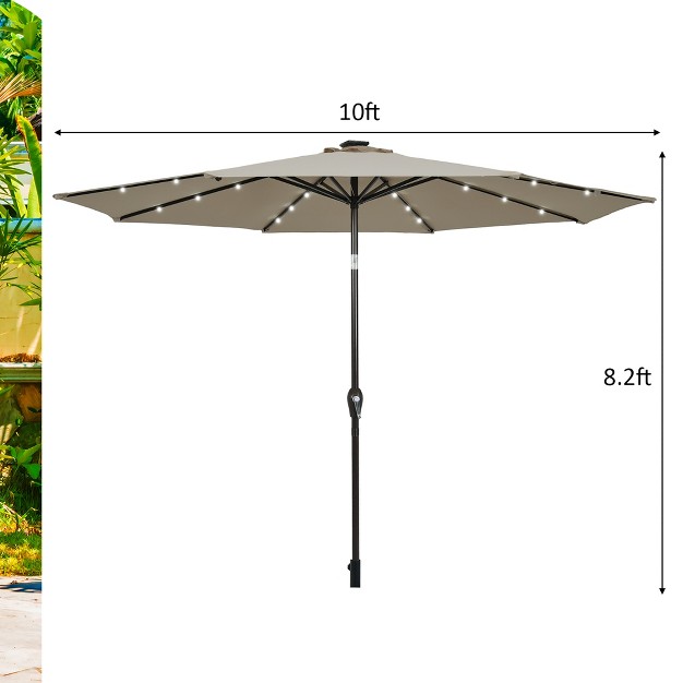 Costway 10 x27 Solar Led Lighted Patio Market Umbrella Shade Tilt Adjustment Crank Tan beige