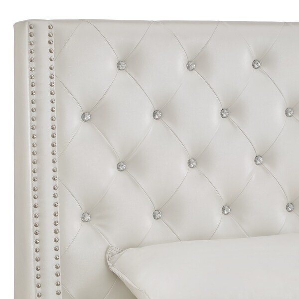 Aurora Faux Leather Crystal Tufted Wingback Headboard by iNSPIRE Q Bold - - 13371113