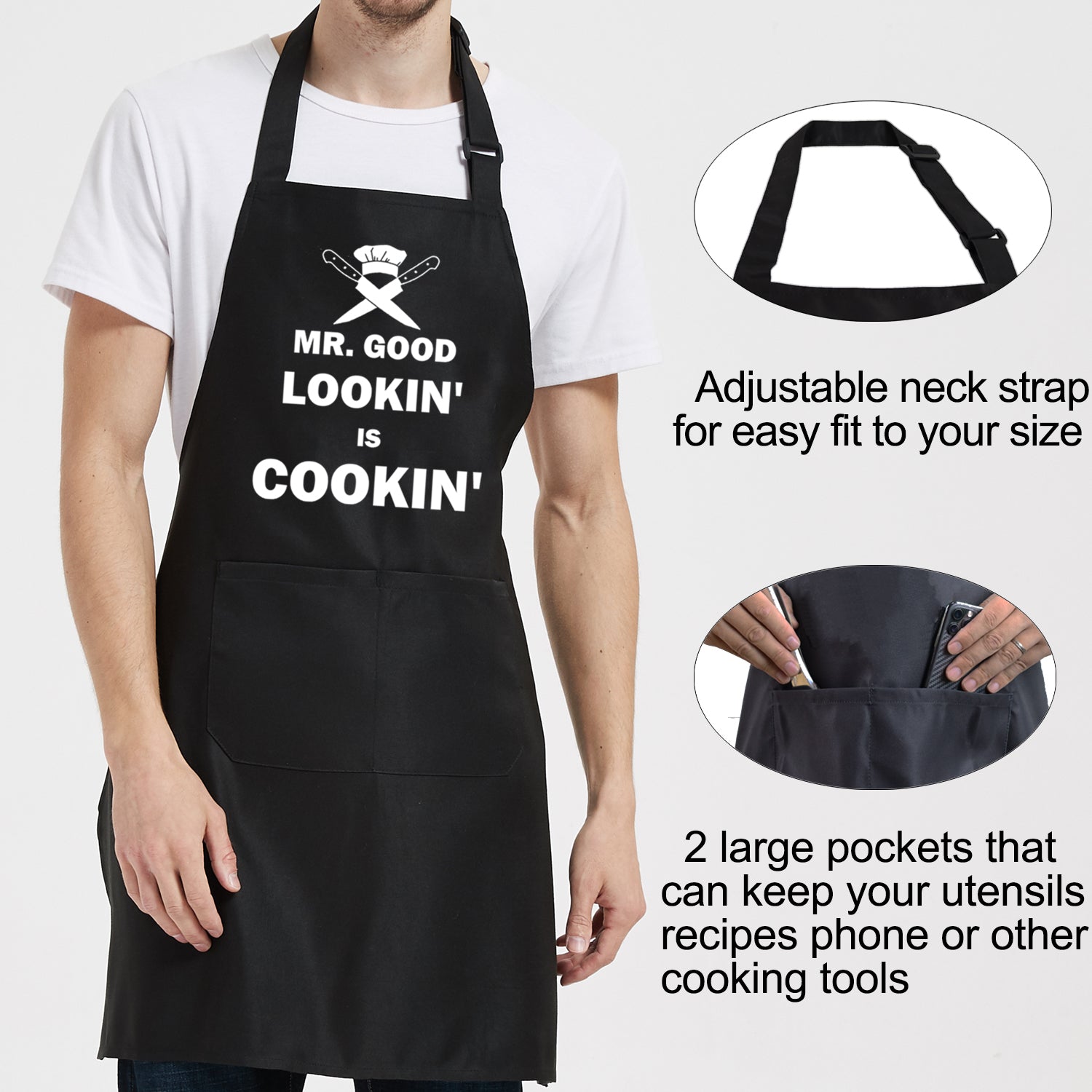 Cooking Aprons for Men， Funny Grill BBQ Kitchen Chef Apron for Men Dad Husband， Grilling Gifts for Fathers Day Birthday