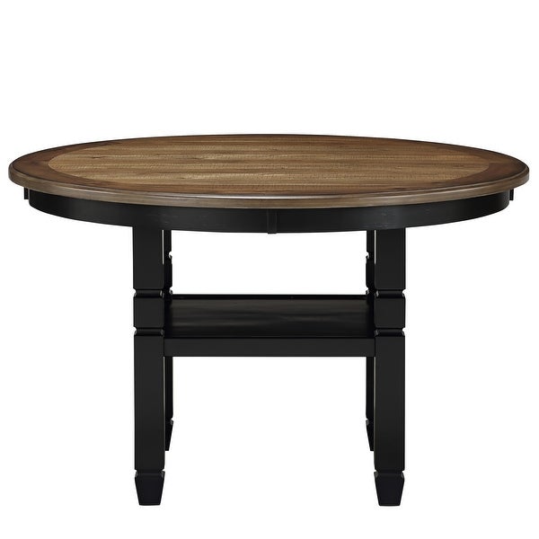 Wooden Round Dining Table with Open Shelf， Black and Brown