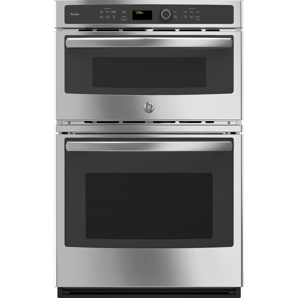 GE Profile Profile 27 in. Double Electric Wall Oven with Convection Self-Cleaning and Built-In Microwave in Stainless Steel PK7800SKSS